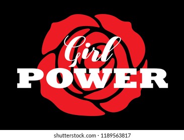 Decorative Girl Power Text on a Red Rose