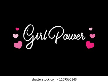Decorative Girl Power Text With Pink Hearts