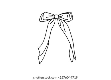 Decorative girl ribbon hair bow in sketch doodle style. Vector illustration