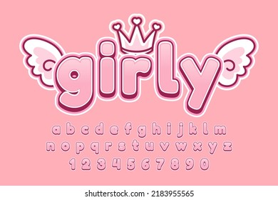 decorative girly Font and Alphabet vector