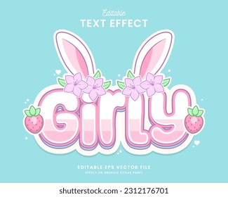 decorative girly rabbit editable text effect vector design