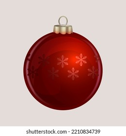 Decorative glass Christmas ball of red color on a white background