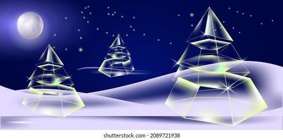 Decorative glass Christmas trees at night
 Abstract winter background