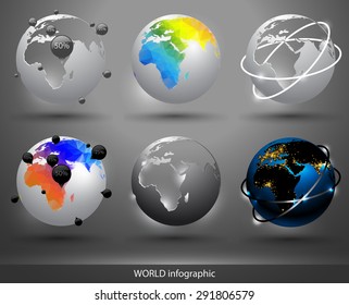 decorative globe with silhouettes of continents in different colors