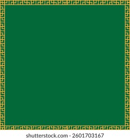 A decorative gold border on a green background