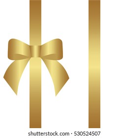 decorative gold bow two vertical gold ribbons. Vector bow for page decor