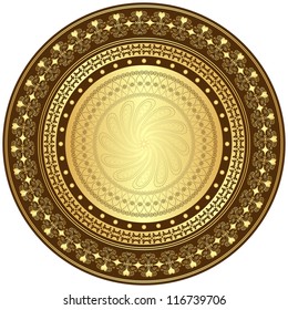 Decorative gold and brown frame with vintage round patterns on white (vector)