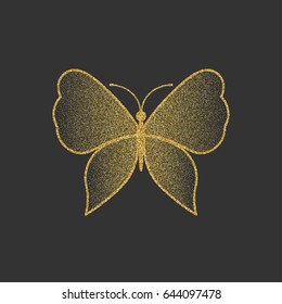 Decorative Gold Butterfly. An Elegant Silhouette. Item For Logo. Vector Illustration.