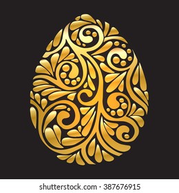 Decorative Gold Easter Egg on black background. Vector illustration