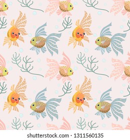 Decorative gold fish seamless pattern.