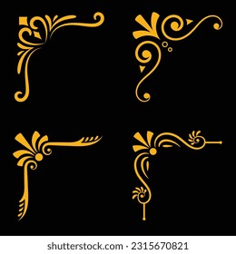 Decorative gold floral border corner with black background ornament editable for your needs,web,design,print, poster Free Vector