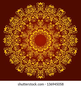Decorative gold flower with vintage round patterns