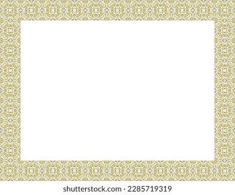 Decorative gold frame with floral pattern. Elegant element for design in Eastern style, place for text. Floral border. Lace illustration for invitations and greeting cards.