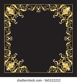 Decorative Gold frame for Happy Purim festival greeting card, invitation, anniversary, advertising. Oriental ornament Jewish Holiday poster ornamental frame, festive decoration Vector Ornament Vintage