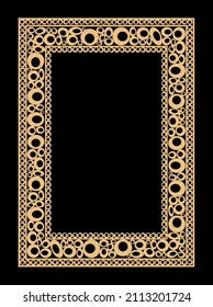 Decorative gold frame .Shiny glowing rectangle frame  on black background. Golden luxury realistic rectangle border. Vector illustration