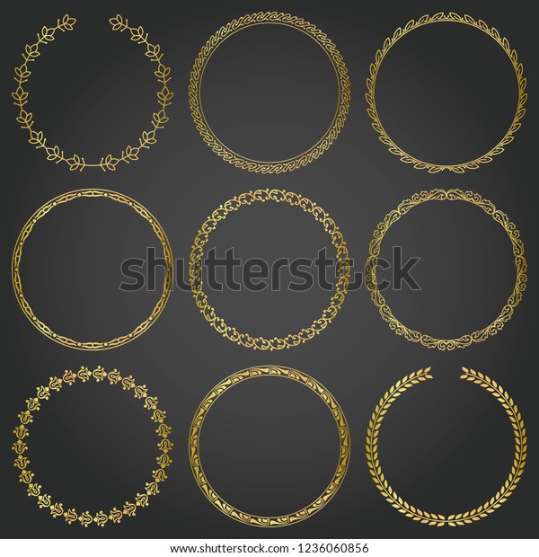 Decorative gold frames and borders round backgrounds\
vintage design elements set\
