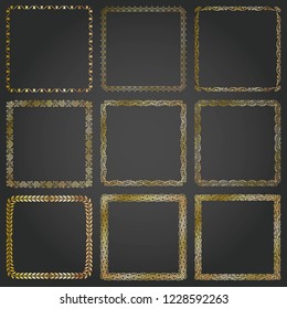 Decorative gold frames and borders square backgrounds vintage design elements set 