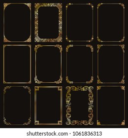 Decorative gold frames and borders standard rectangle proportions backgrounds vintage design elements set 