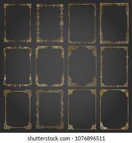 Decorative gold frames and borders standard rectangle proportions backgrounds vintage design elements set 