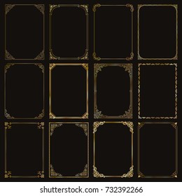 Decorative gold frames and borders standard rectangle proportions backgrounds vintage design elements set 