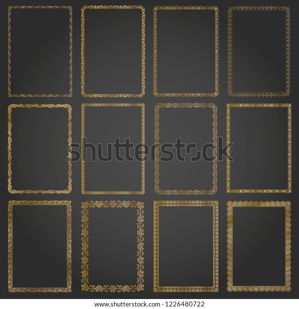 Decorative gold frames and
borders standard rectangle proportions backgrounds vintage design
elements set 