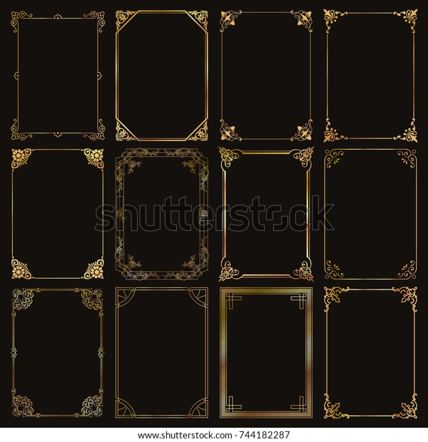 Decorative gold frames and\
borders standard rectangle proportions backgrounds vintage design\
elements set 