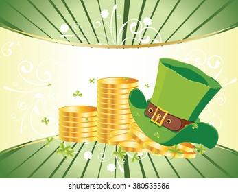 Decorative gold and green design for St Patricks Day, holiday background.