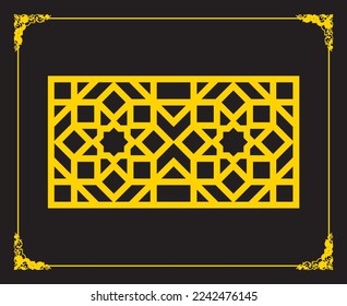 Hoja dorada decorativa sobre fondo negro. Decoración moderna barroca y vintage para corte láser.