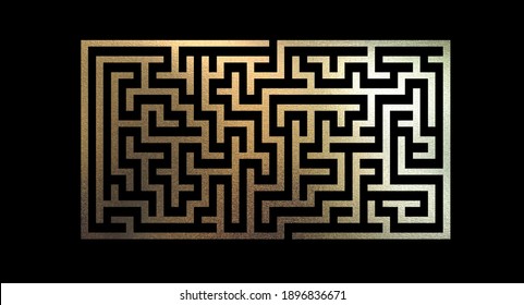 Decorative Gold Maze. Metallic Foil Texture Labyrinth