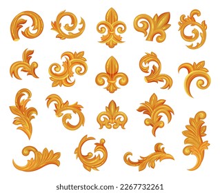 Decorative Gold Monogram and Swirls with Floral Element Big Vector Set