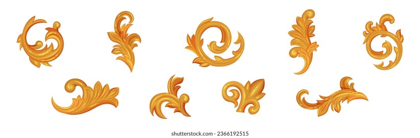 Decorative Gold Monogram and Swirls with Floral Element Vector Set