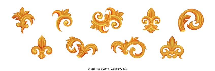 Decorative Gold Monogram and Swirls with Floral Element Vector Set