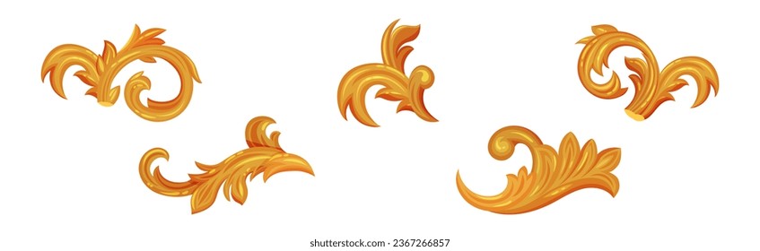 Decorative Gold Monogram and Swirls with Floral Element Vector Set