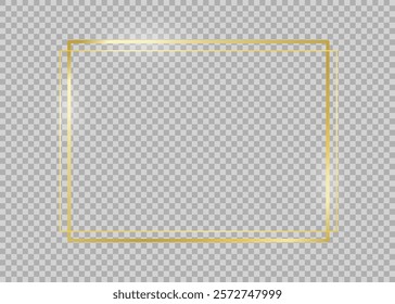 Decorative gold rectangle frame for note text. Vintage rectangular shape. Highlight and underline text box decorative. Golden line border. Vector with checkers background illustration