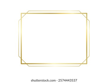 Decorative gold rectangle frame for note text. Vintage rectangular shape from line. Highlight and underline text box decorative. Golden line border. Vector on isolated background illustration