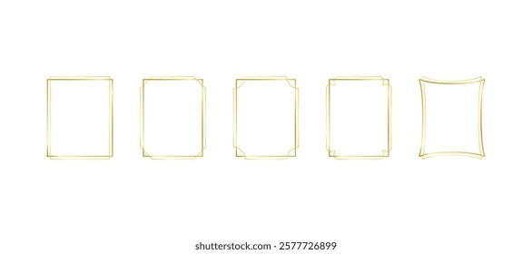 Decorative gold rectangle frames for note text, line set. Vintage rectangular shape. Highlight and underline text box decorative. Golden line border. Vector isolated illustration