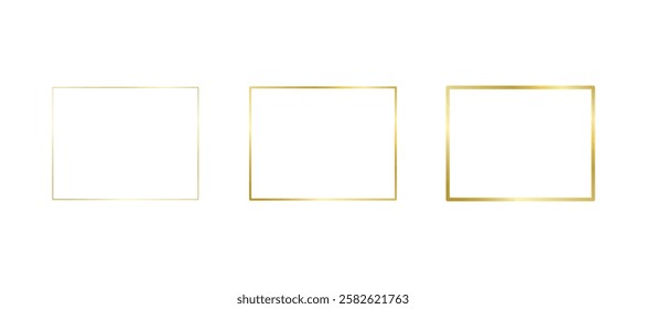 Decorative gold rectangle frames for note text, line set. Vintage rectangular shape. Highlight and underline text box decorative. Golden line border. Vector isolated