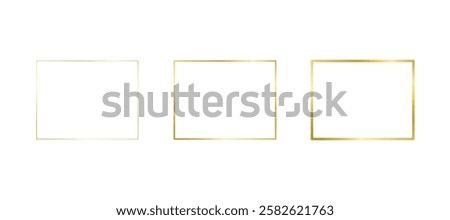 Decorative gold rectangle frames for note text, line set. Vintage rectangular shape. Highlight and underline text box decorative. Golden line border. Vector isolated