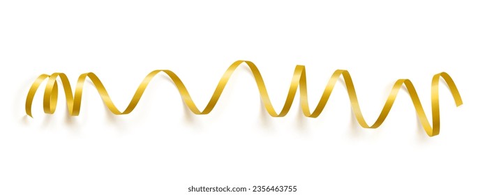 Decorative gold ribbon with shadow isolated on white. Christmas and new year holiday decoration. Vector illustration.Top view