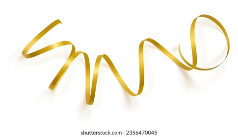 Decorative gold ribbon with shadow isolated on white. Christmas and new year holiday decoration. Vector illustration.Top view