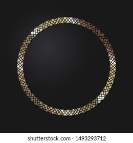 Decorative gold round frame with abstract floral ornament. Circular frame. Elegant element for design. Vector.