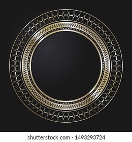 Decorative gold round frame with abstract floral ornament. Circular frame. Elegant element for design. Vector.