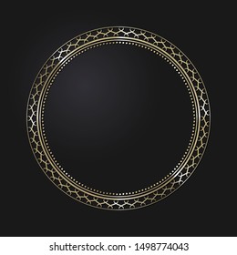 Decorative gold round frame with abstract floral ornament. Circular frame. Elegant element for design. Vector.