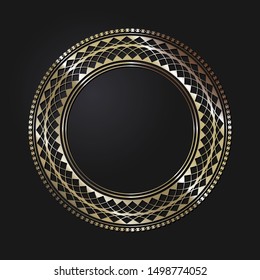 Decorative gold round frame with abstract floral ornament. Circular frame. Elegant element for design. Vector.