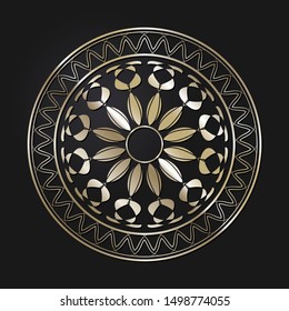 Decorative gold round frame with abstract floral ornament. Circular frame. Elegant element for design. Vector.