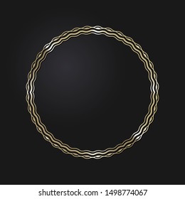 Decorative gold round frame with abstract floral ornament. Circular frame. Elegant element for design. Vector.