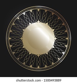 Decorative gold round frame with abstract floral ornament. Circular frame. Elegant element for design. Vector.