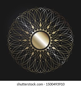 Decorative gold round frame with abstract floral ornament. Circular frame. Elegant element for design. Vector.