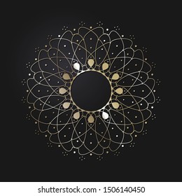 Decorative gold round frame with abstract floral ornament. Circular frame. Elegant element for design. Vector.