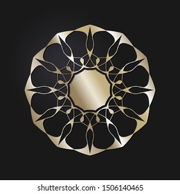 Decorative gold round frame with abstract floral ornament. Circular frame. Elegant element for design. Vector.